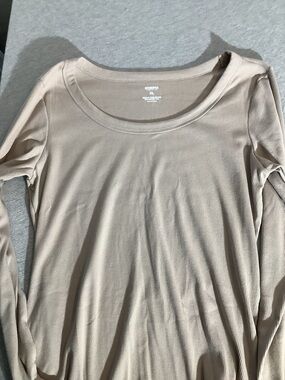 Scoop Neck Ribbed Long Sleeve Top - Tan